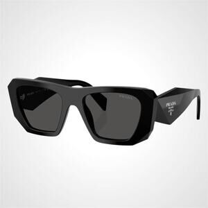 New PRADA Sunglasses Black 53mm Silver Symbole Logo Square Oversized Grey Lens